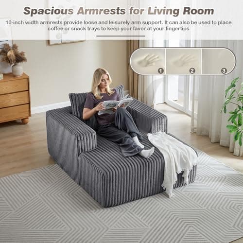 Oversized Grey Corduroy Chaise Longue Chair for Living Room and Bedroom Apartment, Modern 48.5-inch Deep Seat Single Cloud Lounge Floor Sofa Couch
Oversized Grey Modern Chaise Longue Chair Living Room Bedroom Apartment, 48.5-inch Deep Seat Upholstere