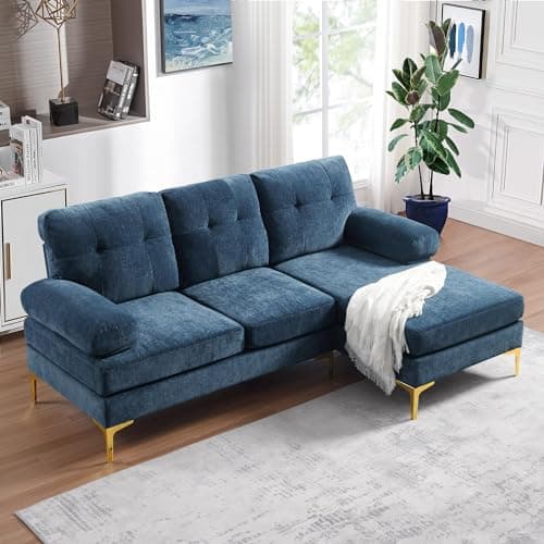 Antetek 80.7 L Shaped Chenille Sectional Sofa with Chaise Lounge, Modern Cloud Couch for Small Spaces in Grey