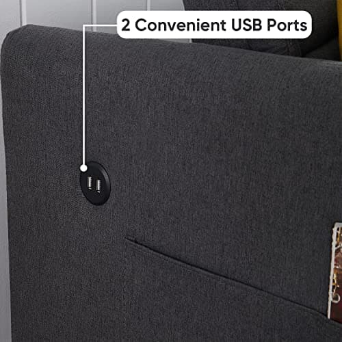 Antetek Convertible Sleeper Sofa Bed with 2 USB Port, 3 in 1 Modern Loveseat Couch with Pull-Out Bed, Small Love seat Sofa Bed with Adjustable Backrest & 2 Side Pockets (Grey)