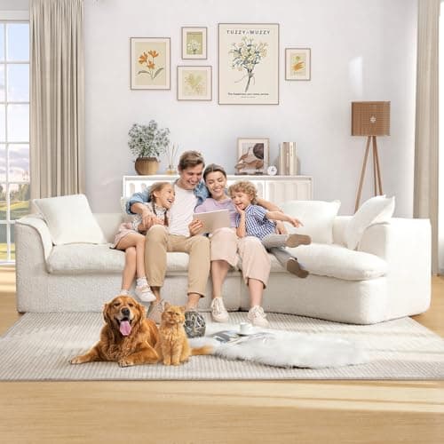 Oversized Curved Corner Sofa, 3 Seater Modern Blue Couch with 5 Throw Pillows