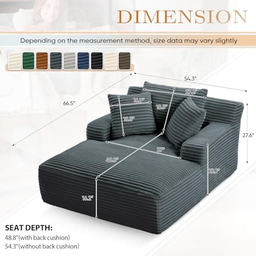 Modern 50-inch Upholstered Corduroy Deep Seat Sofa Bed for Living Room, Bedroom Apartment, Grey
| Oversized Chaise Lounge Chair Indoor Sleeper Sofa Couch for Living Room, Bedroom Apartment, Grey
| Deep Seat Sofa Bed with Armrests and 3 Throw Pillows