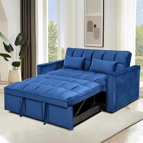 Grey 3-in-1 Convertible Velvet Bed Sofa, Pull-out Lounger with Reclining Backrest (55.1")