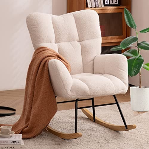 NIOIIKIT Kahaki Teddy Nursery Rocking Chair with High Backrest
