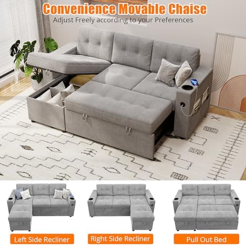 GAOMON 84 Inch L-Shaped Pull Out Sofa Bed with Storage
