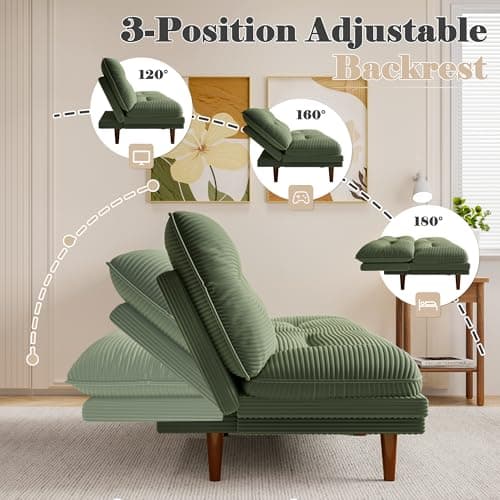 Homall Green Corduroy Futon Sofa Bed with Adjustable Backrest