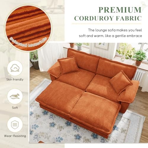 80.5-inch Modern Corduroy Chaise Sleeper Sofa, Orange