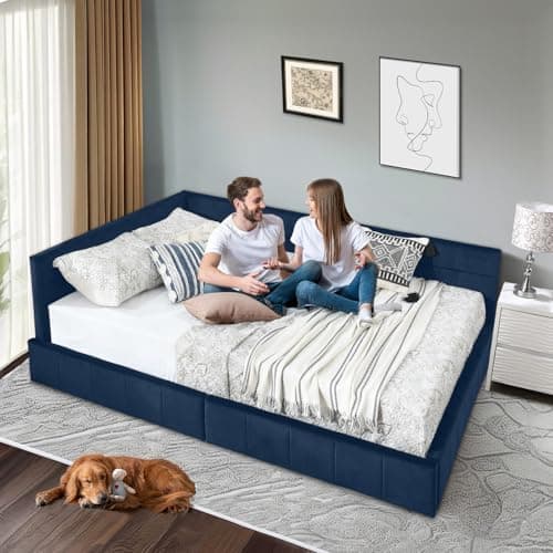 Antetek Modern Tufted Velvet Full Daybed with Storage Drawers, Blue