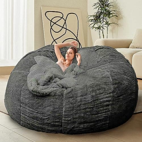 Giant Grey Bean Bag Chair for Adults & Kids, Filling-Free & Comfy