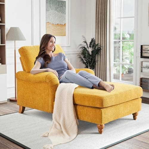 Modern Indoor Chaise Lounge Chair with Adjustable Backrest and Sturdy Legs - White