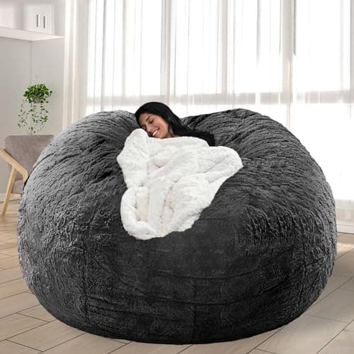 Giant Grey Bean Bag Chair for Adults and Kids, No-Fill, Stuffed Animal Storage