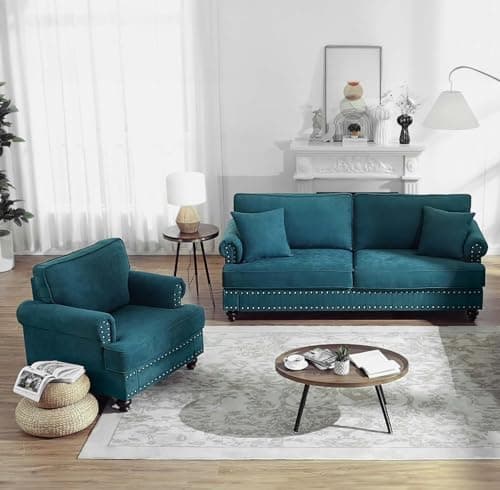 Mid-Century Modern Chenille Sofa Set with Arm Chair and 3 Seater Couch