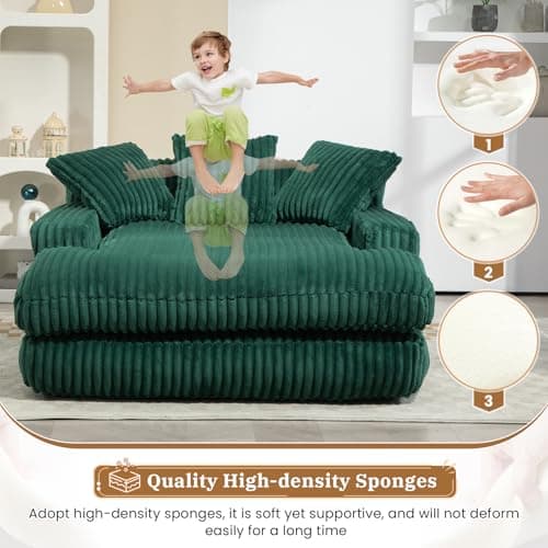 Modern Oversized Chaise Longue Chair with Sleeper Sofa Bed for Living Room or Bedroom, Green