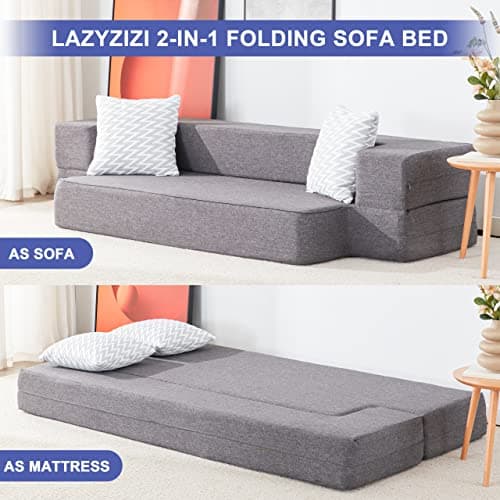 Fold Out Couch Bed with 2 Pillows & Washable Cover, Queen Size