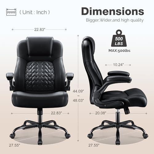 Furmax Black Ergonomic Big and Tall Desk Chair with PU Leather and Flip-Up Armrest