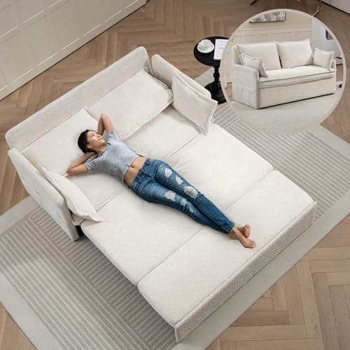 3-in-1 Corduroy Green Queen Sleeper Sofa Bed with Side Pockets