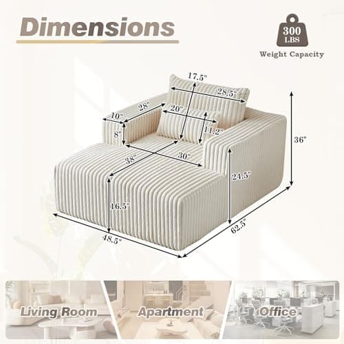 Modern Oversized Chaise Lounge Chair for Living Room or Bedroom