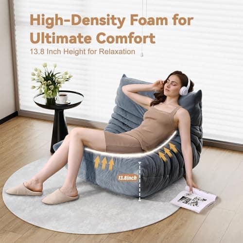 Adult Bean Bag Chair, Soft Waterproof Gray Sofa for Living Room