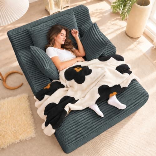 49" Chaise Lounge Indoor, Oversized Chaise Lounge Chair with 3 Comfy Pillows for Living Room Bedroom, Wide Arms Corduroy Fabric High-Density Foam No Assembly Required (White)