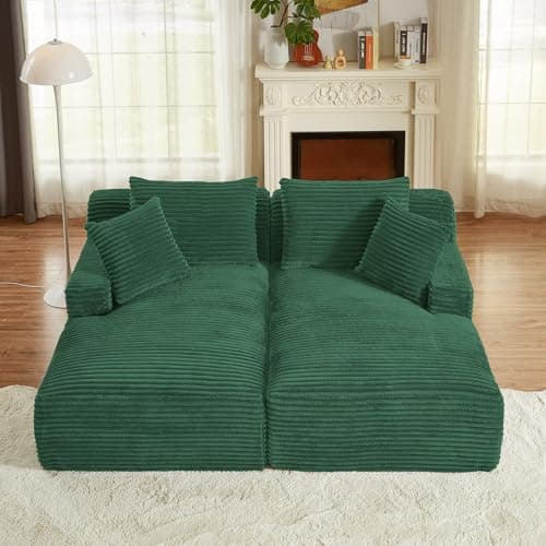 Oversized Dark Grey Corduroy Chaise Lounge Chair, Modern Recliner Sleeper Sofa for Living Room & Bedroom