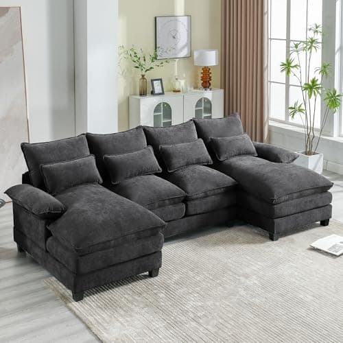 110.2" U-Shaped Chenille Couch, Modern 4-Seat Sectional with Double Chaise