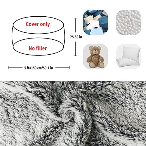 Dark Grey Big Round Soft Fluffy Bean Bag Chair Cover, Living Room Essential
