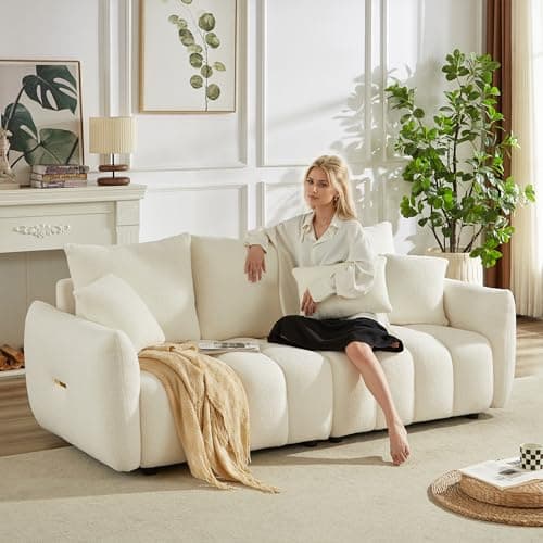 82" Modern Beige Boucle 3-Seater Sofa with 3 Back Pillows for Living Room and Office