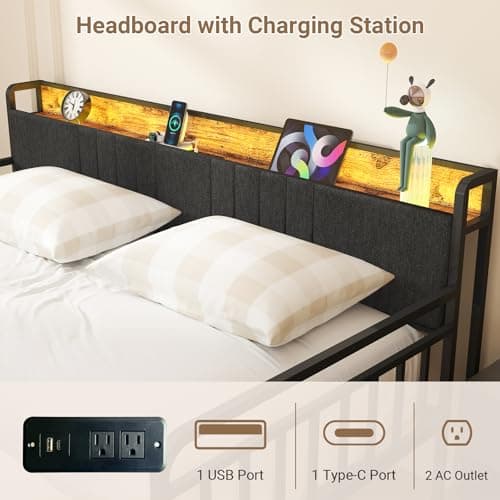 Heavy Duty Metal Twin Bed Frame with Pop Up Trundle for Living Room Bedroom Guest Room
| Twin Daybed with LED Lights Charging Station Upholstered Headboard Black
| Black Heavy Duty Metal Twin Bed Frame with Pop Up Trundle for Guest Room
