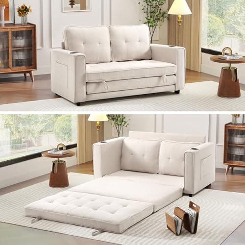 Beige Foldable Sleeper Sofa Bed - Multi-Functional Floor Couch for Small Spaces
