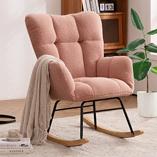 NIOIIKIT Kahaki Teddy Nursery Rocking Chair with High Backrest