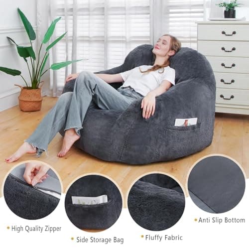 Giant Memory Foam Bean Bag Chair with Armrests (Grey)