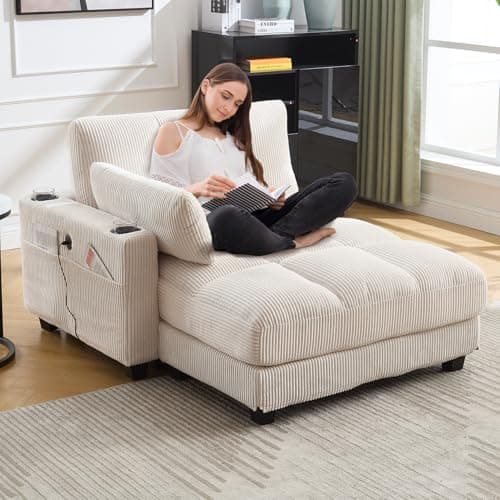 91" Orange Oversized Chaise Lounger with USB & Cup Holder for Living Room/Bedroom