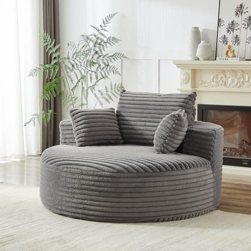 Oversized Round Chenille Deep Seat Chaise Longue Chair, Modern Black for Living Room & Bedroom