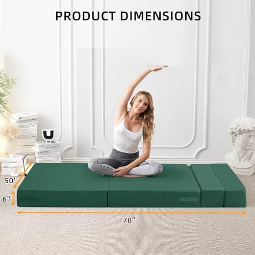 Convertible Folding Sofa Bed-Sleeper Chair for Living Room or Dorm, Full Size, Dark Green