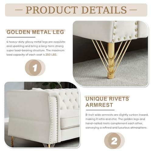 Modern Beige Button Tufted Velvet Couch Set 81" Sofa + 60" Loveseat