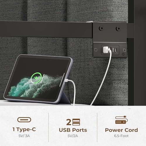 Rolanstar Height Adjustable Grey Daybed with USB Charging Station and LED for Living Room and Bedroom
