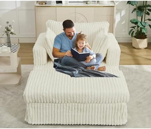 Modern 55" Oversized Chaise Lounger, Luxurious Chenille Fabric Single Sofa Chair with Pillows, Charge Station & Cup Holders for Living Room Apartment Offices (Blue Gray-55'')