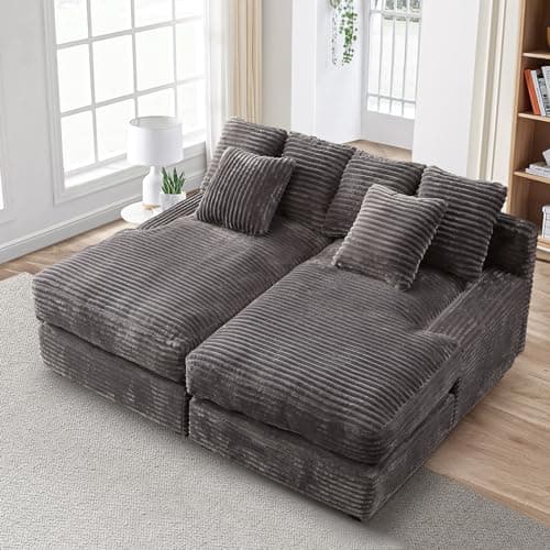 Antetek Green Corduroy Double Chaise Lounge Chair with Thick Cushion