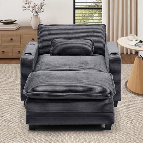Oversized Fluffy Chaise Lounge Chair, Recliner Sleeper Sofa (Grey)