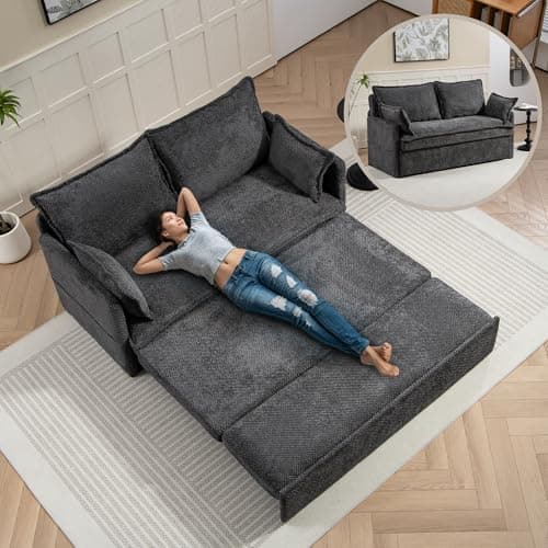 3-in-1 Corduroy Green Queen Sleeper Sofa Bed with Side Pockets
