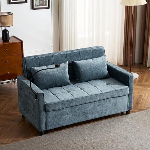 Ball & Cast 65" 3-in-1 Velvet Sleeper Sofa Bed with Adjustable Backrest & 2 Pillows, Black