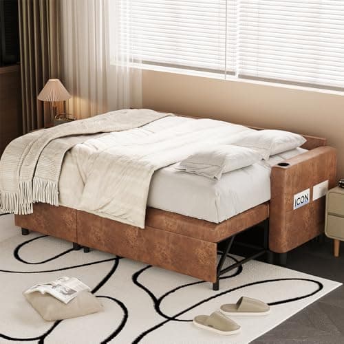 Brown L-Shaped Reversible Storage Sleeper Sofa with Pullout Bed