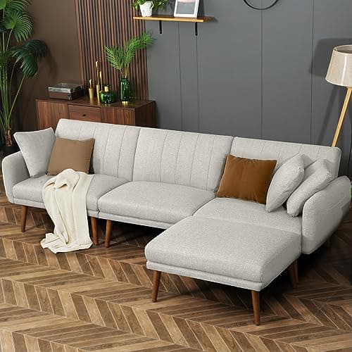 Noble Mood Sleeper Sectional Sofa with Reclining Backrest and Ottoman