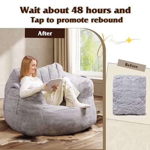 WLIVE Giant Bean Bag Chair with Armrests, Grey
