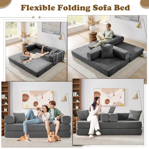 Modern Gray Convertible Futon Sofa Bed for Living Room Bedroom Guest Room