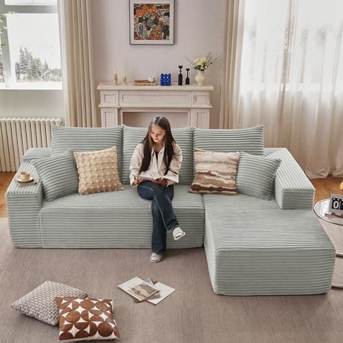 107" Black Right-Facing Chaise Modern Corduroy L-Shaped Sofa