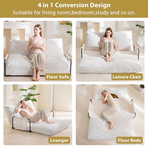 YOSHOOT Beige 5-Position FoldableLazy Floor Sofa Bed