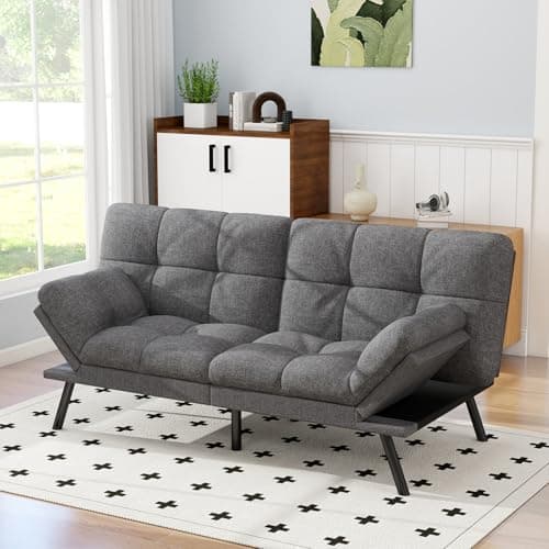 MUUEGM Light Gray Linen Reversible Splitback Recliner Loveseat 71" Futon Couch