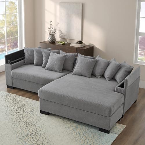 111-inch Modular L-Shaped Couch with Chaise, Beige Cloud Corduroy Storage Sofa