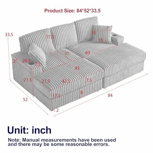 Modern Black Cloud Lounge Sofa with Storage & Cup Holders, 86-inch Deep Seat