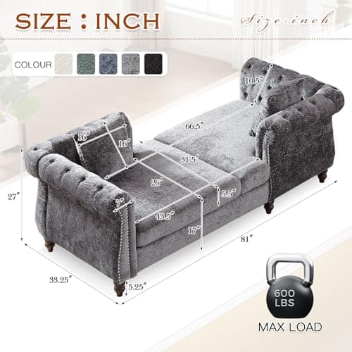 Antetek Mid Century Modern Loveseat Sofa Bed, Grey